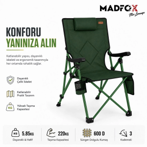 Madfox FlexLounge 3X Katlanabilir Kamp Sandalyesi Steel Moss