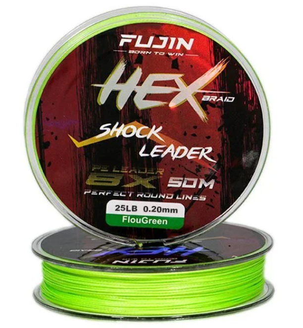 Fujin Hex Braid 8x 50mt Fluo Green PE İP Shock Leader 0.20mm 25LB