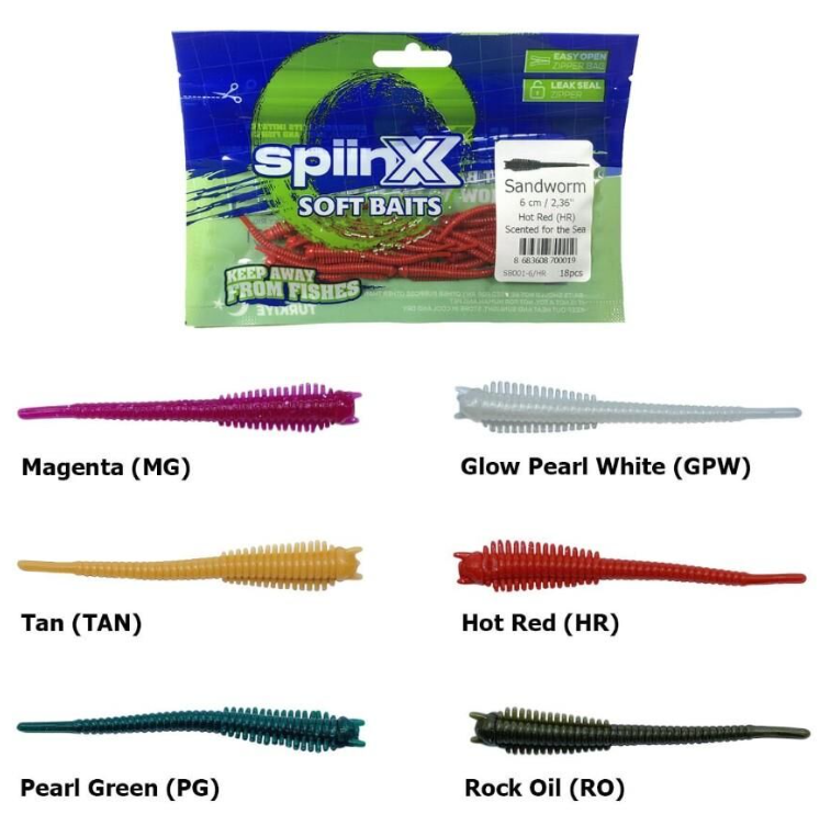Spiinx Soft Baits Sandworm 6 cm Kokulu Silikon Yem