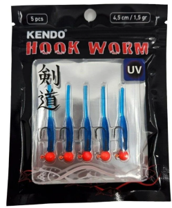 Kendo Hook Worm Jighead+Lrf Silikonu 1.5gr+4.5cm 5 Adet