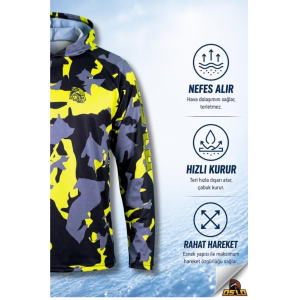 Oslo Performans Balıkçı T-Shirt Kapüşonlu Yellow Camo